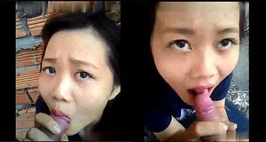 Ghệ liếm chuối ở vườn sau nhà