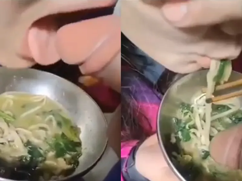 Độc lạ em ăn mì còn lấy chim anh chấm vào nước để mút
